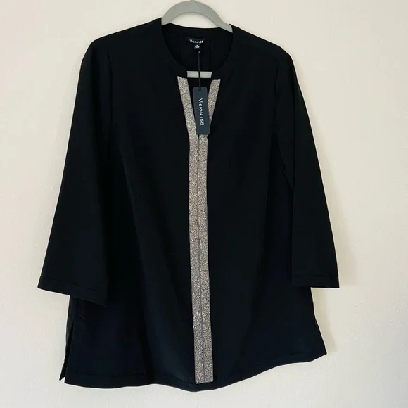 New Vision 155 black beaded v neck blouse top - Picture 5 of 6
